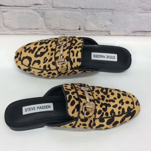 Steve Madden Rylie Mules Women's 6M Leopard Print Cow Hair Vegan Leather Slip On - Picture 10 of 12